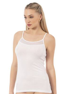Özkan Underwear - Özkan 26819 Kadın Pamuklu Modal Tül Detaylı İnce Askılı Atlet (1)