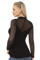 Özkan 26824 Kadın Ring Viskon Flok Tül Detaylı Uzun Kollu Esnek Yumuşak Bluz Tişört Badi - Thumbnail