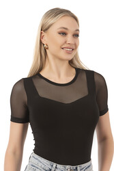 Özkan 26830 Kadın Pamuklu Tül Detaylı Kancalı Çıtçıtlı Body - Thumbnail