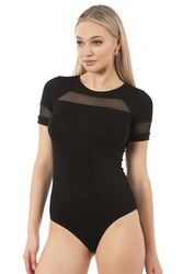 Özkan 26834 Kadın Ring Viskon Kısa Kollu Tül Detaylı Esnek Rahat Kancalı Çıtçıtlı Body Zıbın - Thumbnail