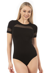 Özkan 26834 Kadın Ring Viskon Kısa Kollu Tül Detaylı Esnek Rahat Kancalı Çıtçıtlı Body Zıbın - Thumbnail