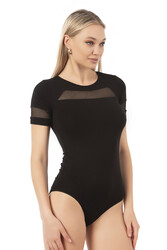 Özkan 26834 Kadın Ring Viskon Kısa Kollu Tül Detaylı Esnek Rahat Kancalı Çıtçıtlı Body Zıbın - Thumbnail