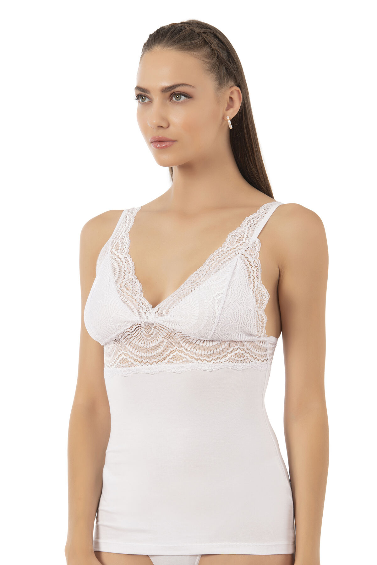 Özkan 26851 Pamuklu Modal Dantel Detaylı V Yaka Esnek Rahat Kalın Askılı Atlet