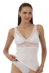 Özkan 26851 Pamuklu Modal Dantel Detaylı V Yaka Esnek Rahat Kalın Askılı Atlet - Thumbnail