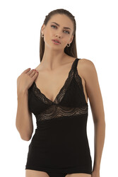 Özkan 26851 Pamuklu Modal Dantel Detaylı V Yaka Esnek Rahat Kalın Askılı Atlet - Thumbnail