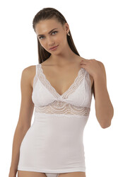 Özkan 26851 Pamuklu Modal Dantel Detaylı V Yaka Esnek Rahat Kalın Askılı Atlet - Thumbnail