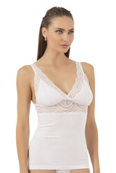 Özkan 26851 Pamuklu Modal Dantel Detaylı V Yaka Esnek Rahat Kalın Askılı Atlet - Thumbnail