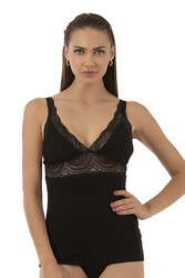 Özkan 26851 Pamuklu Modal Dantel Detaylı V Yaka Esnek Rahat Kalın Askılı Atlet - Thumbnail