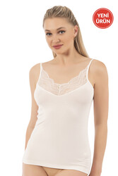 Özkan 26954 Kadın Pamuklu Modal Esnek Yumuşak Dantel Detaylı İnce Askılı Atlet - Thumbnail