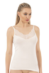 Özkan 26954 Kadın Pamuklu Modal Esnek Yumuşak Dantel Detaylı İnce Askılı Atlet - Thumbnail