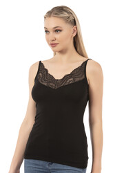 Özkan 26954 Kadın Pamuklu Modal Esnek Yumuşak Dantel Detaylı İnce Askılı Atlet - Thumbnail