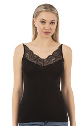 Özkan 26954 Kadın Pamuklu Modal Esnek Yumuşak Dantel Detaylı İnce Askılı Atlet - Thumbnail