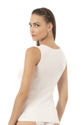 Özkan 26955 Kadın Pamuklu Modal Esnek Yumuşak Önü Dantel Detaylı V Yaka Kalın Askılı Atlet - Thumbnail