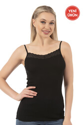 Özkan 26956 Kadın Premium Kumaş Esnek Viskon Kaşkorse Dantel Detaylı İp Askılı Atlet - Thumbnail