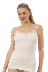 Özkan 26956 Kadın Premium Kumaş Esnek Viskon Kaşkorse Dantel Detaylı İp Askılı Atlet - Thumbnail