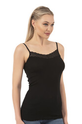 Özkan 26956 Kadın Premium Kumaş Esnek Viskon Kaşkorse Dantel Detaylı İp Askılı Atlet - Thumbnail