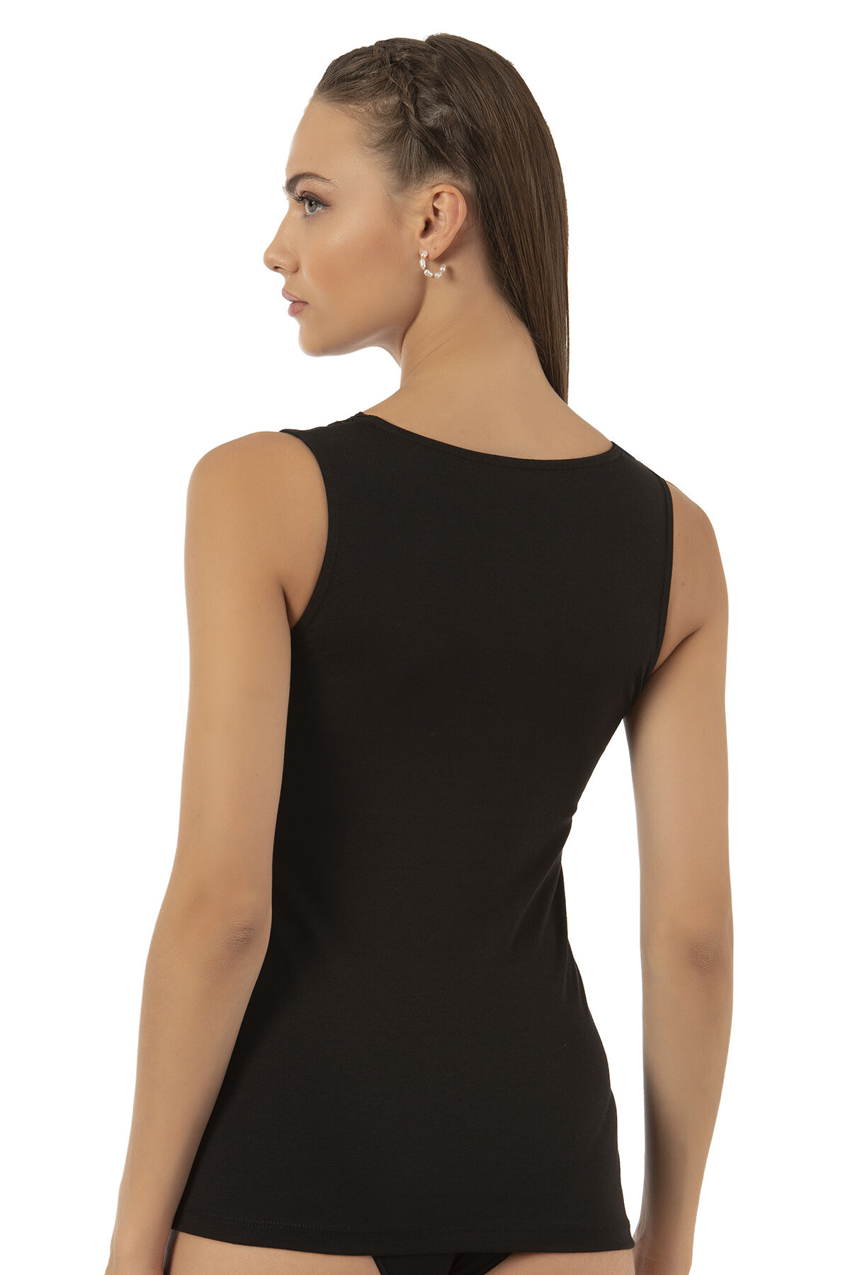 Özkan 26957 Kadın Süprem Pamuklu Esnek Rahat Yumuşak V Yaka Dantel Detaylı Kalın Askılı Atlet