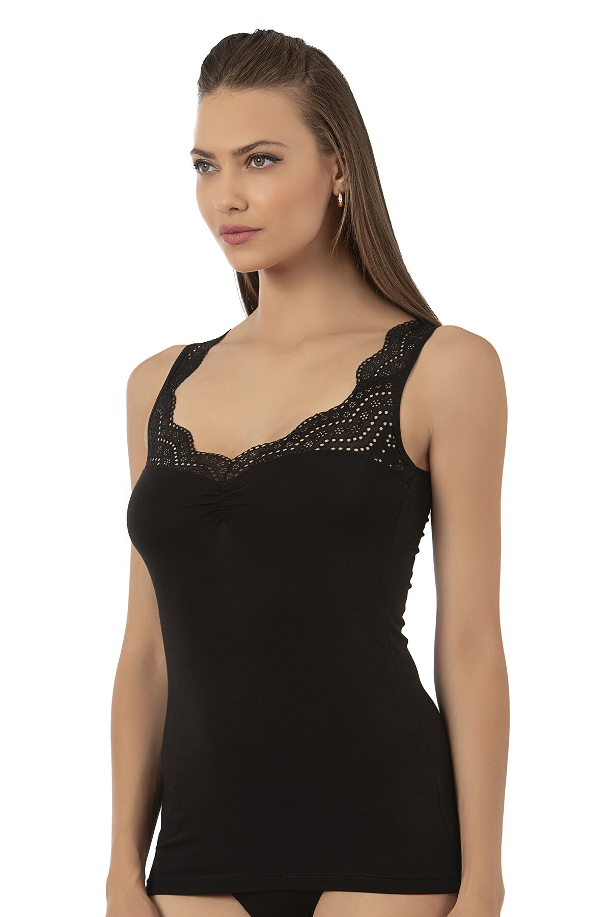 Özkan 26961 Kadın Pamuklu Modal Dantelli Esnek Yumuşak Kalın Askılı Atlet