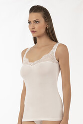 Özkan 26961 Kadın Pamuklu Modal Dantelli Esnek Yumuşak Kalın Askılı Atlet - Thumbnail