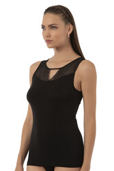 Özkan 26963 Kadın Pamuklu Modal Esnek Yumuşak Önü Dantelli Kalın Askılı Atlet - Thumbnail