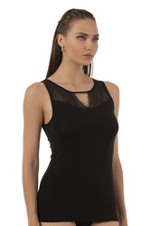 Özkan 26963 Kadın Pamuklu Modal Esnek Yumuşak Önü Dantelli Kalın Askılı Atlet - Thumbnail