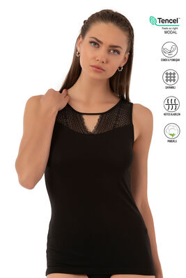 Özkan Underwear - Özkan 26963 Kadın Pamuklu Modal Esnek Yumuşak Önü Dantelli Kalın Askılı Atlet