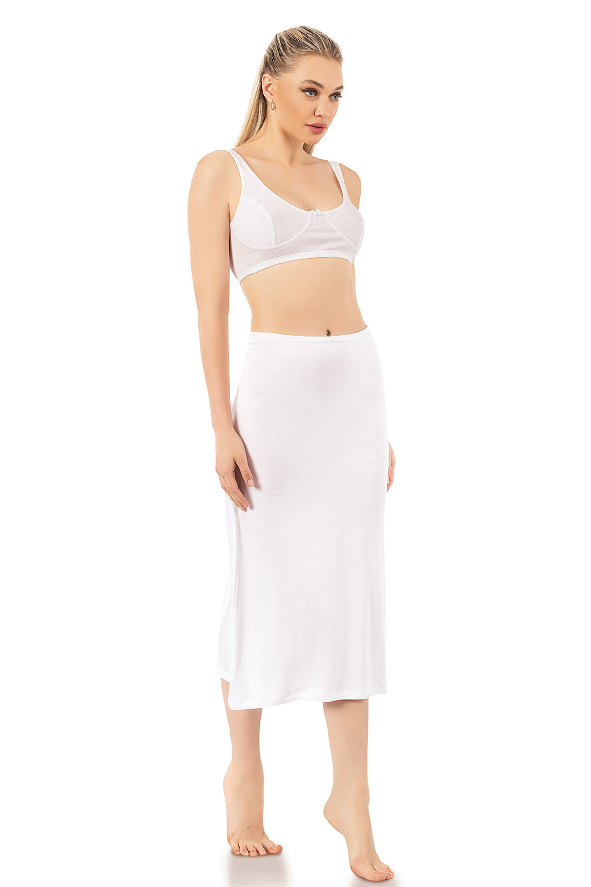 Özkan 26975 Kadın Viskon Kumaş Diz Altı Uzun Etek Elbise Astarı Jüpon Kombinezon