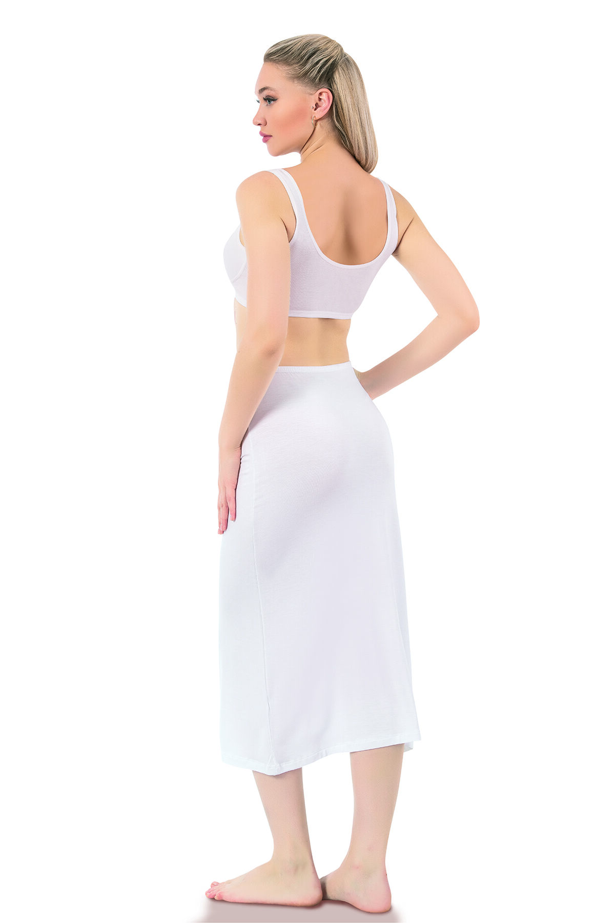 Özkan 26975 Kadın Viskon Kumaş Diz Altı Uzun Etek Elbise Astarı Jüpon Kombinezon