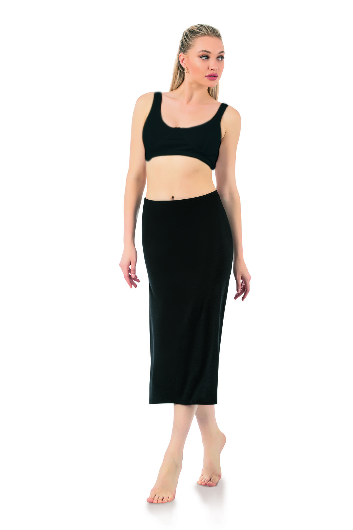 Özkan 26975 Kadın Viskon Kumaş Diz Altı Uzun Etek Elbise Astarı Jüpon Kombinezon