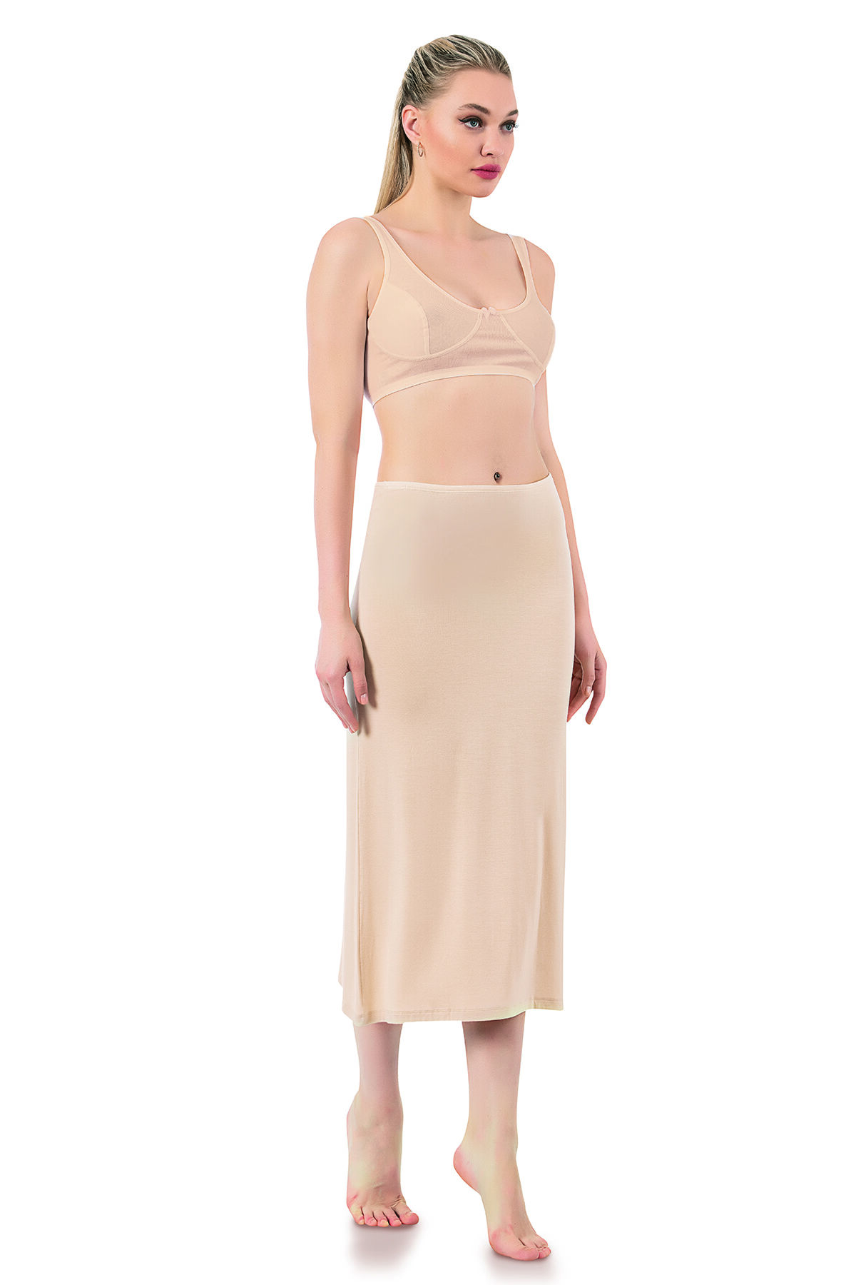 Özkan 26975 Kadın Viskon Kumaş Diz Altı Uzun Etek Elbise Astarı Jüpon Kombinezon