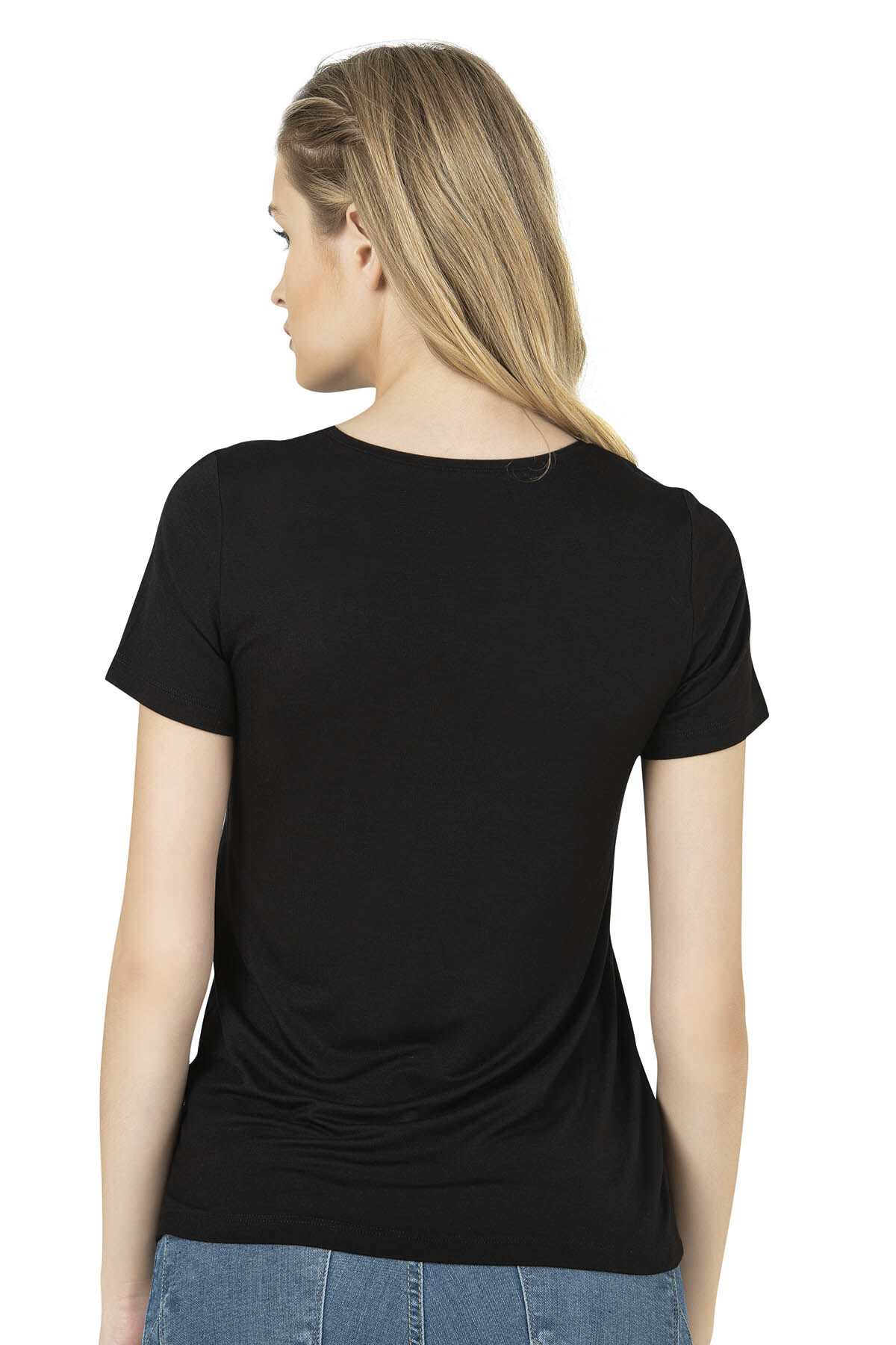 Özkan 26976 Kadın Premium Yumuşak Rahat Kumaş Viskon Bisiklet Yaka Kısa Kollu Örme T-Shirt