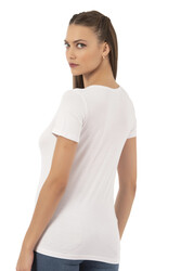 Özkan 26976 Kadın Premium Yumuşak Rahat Kumaş Viskon Bisiklet Yaka Kısa Kollu Örme T-Shirt - Thumbnail