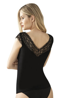 Özkan Underwear - Özkan 26977 Kadın Ring Viskon Esnek Yumuşak V Yaka Dantel Sırt Detaylı Atlet