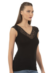 Özkan 26977 Kadın Ring Viskon Esnek Yumuşak V Yaka Dantel Sırt Detaylı Atlet - Thumbnail