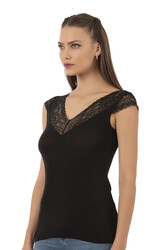 Özkan 26977 Kadın Ring Viskon Esnek Yumuşak V Yaka Dantel Sırt Detaylı Atlet - Thumbnail