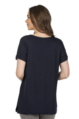 Özkan Underwear - Özkan 26999 Kadın Premium Kumaş Önü Baskılı Likralı Yırtmaç Detaylı Örme Bluz (1)