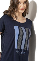 Özkan 26999 Kadın Premium Kumaş Önü Baskılı Likralı Yırtmaç Detaylı Örme Bluz - Thumbnail