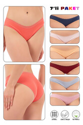 Özkan 27037 Kadın 7'li Paket Karışık Renk %95 Pamuklu Ribana Esnek Rahat Beli Dantelli Slip Bikini Külot - Thumbnail