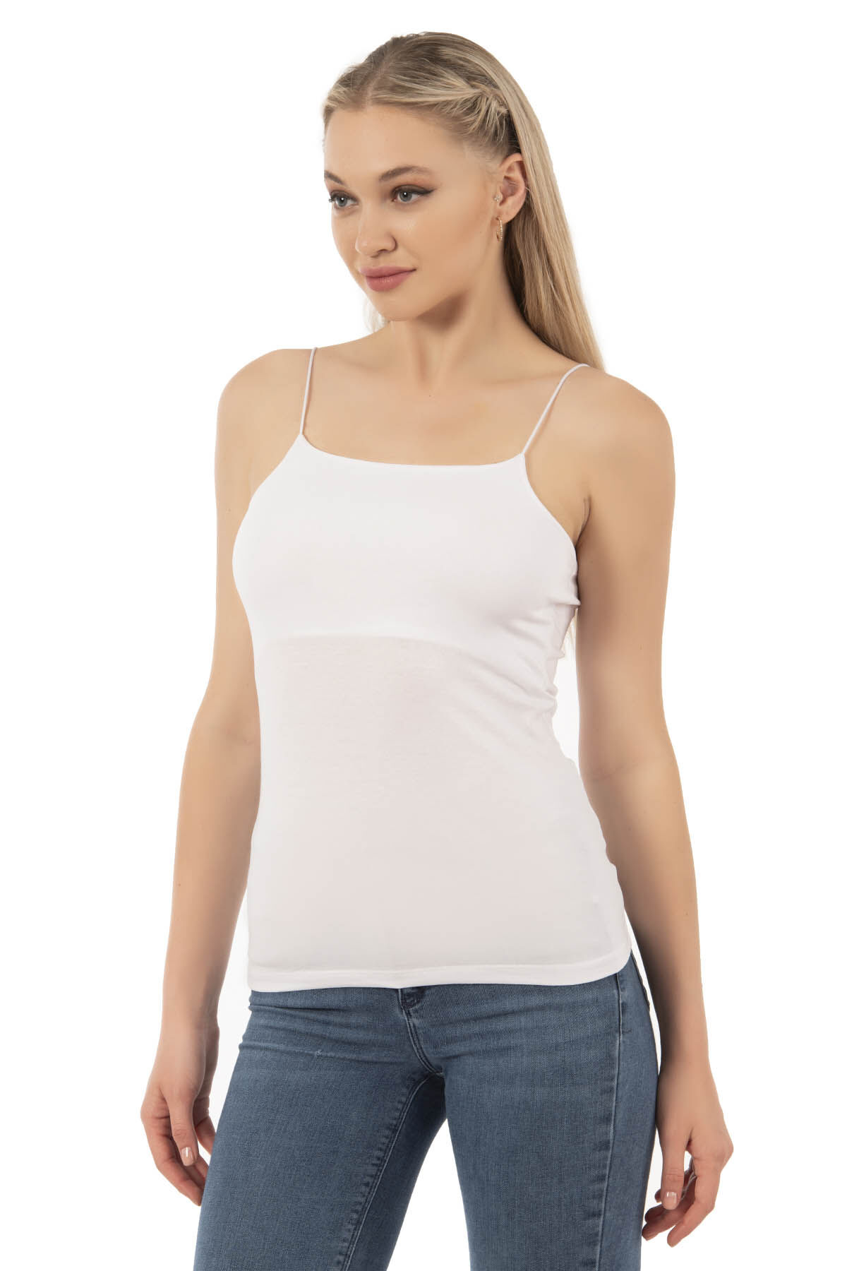 Özkan 27042 Kadın Pamuklu Modal Esnek Rahat İnce Spagetti Askılı Yakası Dikişsiz Örme Atlet