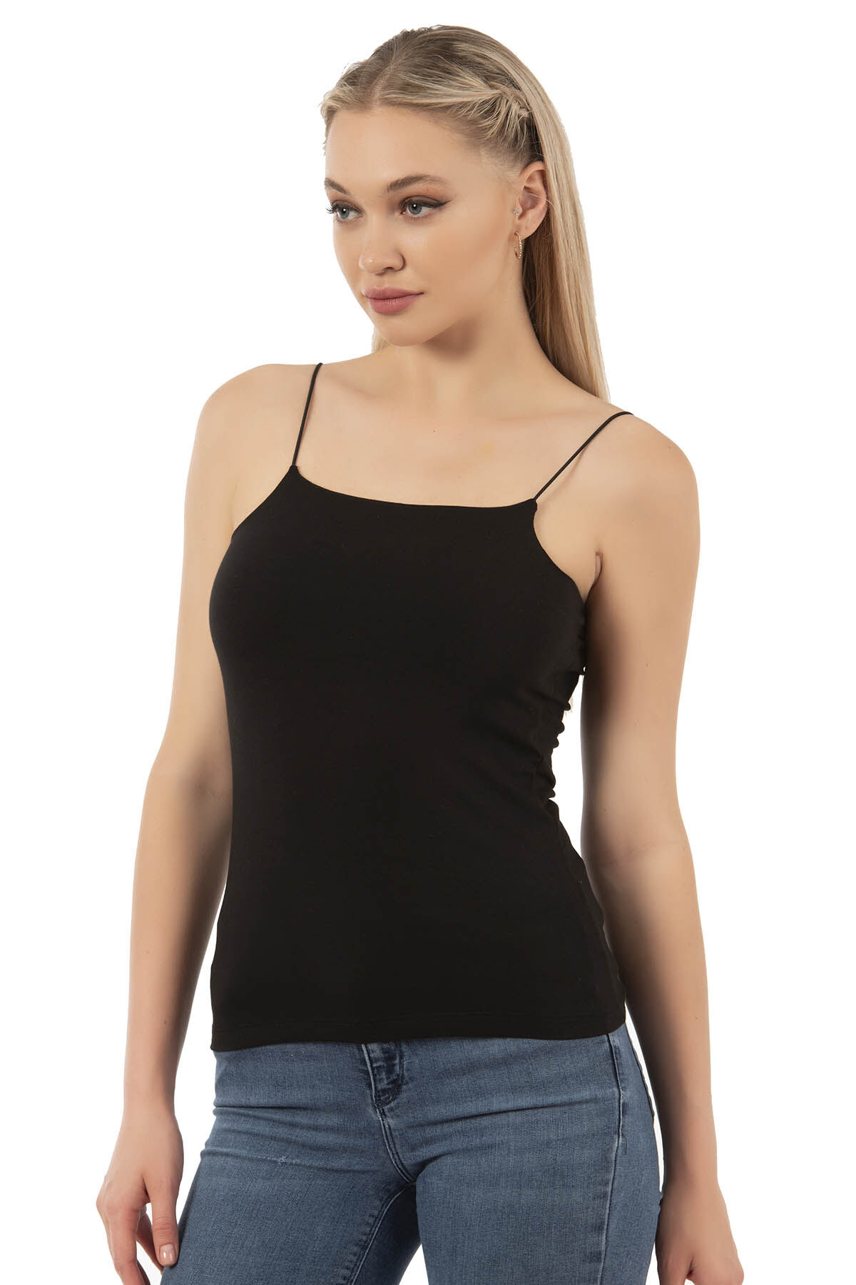 Özkan 27042 Kadın Pamuklu Modal Esnek Rahat İnce Spagetti Askılı Yakası Dikişsiz Örme Atlet