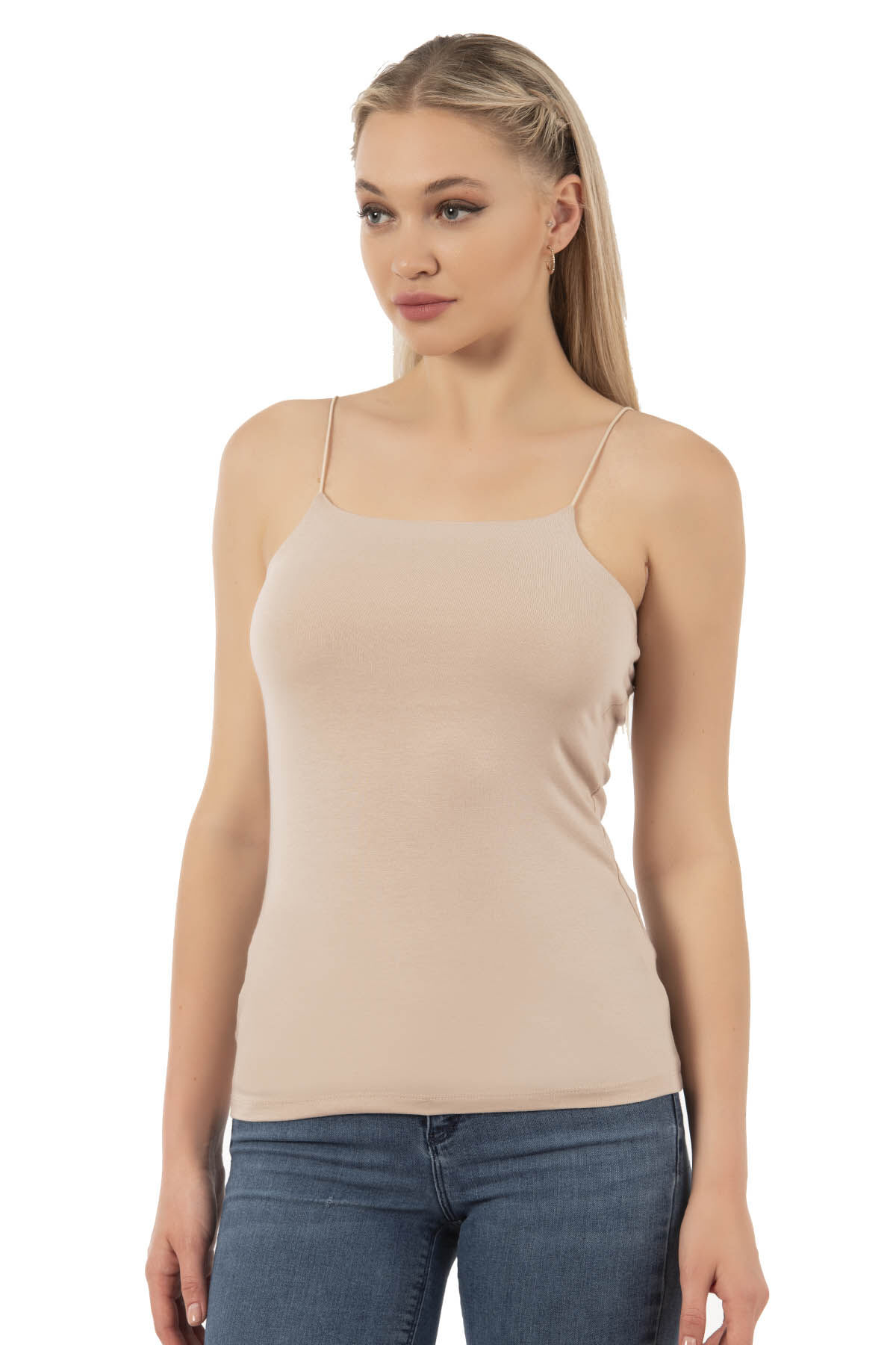 Özkan 27042 Kadın Pamuklu Modal Esnek Rahat İnce Spagetti Askılı Yakası Dikişsiz Örme Atlet