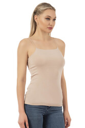 Özkan 27042 Kadın Pamuklu Modal Esnek Rahat İnce Spagetti Askılı Yakası Dikişsiz Örme Atlet - Thumbnail