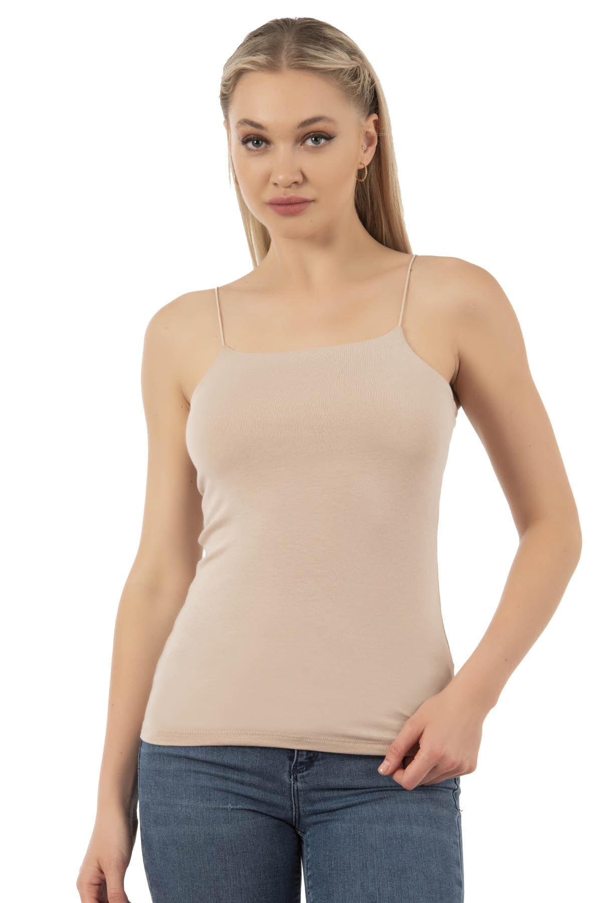 Özkan 27042 Kadın Pamuklu Modal Esnek Rahat İnce Spagetti Askılı Yakası Dikişsiz Örme Atlet