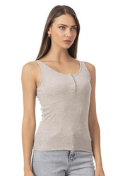 Özkan 27063 Kadın Pamuklu Likralı Kaşkorse Fitilli Esnek Rahat Önü Patlı Kalın Askılı Örme Atlet - Thumbnail