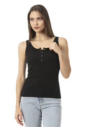 Özkan 27063 Kadın Pamuklu Likralı Kaşkorse Fitilli Esnek Rahat Önü Patlı Kalın Askılı Örme Atlet - Thumbnail