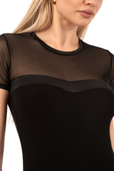 Özkan 27092 Kadın Viskon Esnek Rahat Yaka Kısmı Saten ve Tül Detaylı Bisiklet Yaka Kısa Kollu Kancalı Çıtçıtlı Body Zıbın - Thumbnail