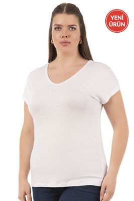 Özkan Underwear - Özkan 27135 Kadın Premium Kumaş Vorteks Viskon Esnek Rahat Büyük Beden Kısa Kollu Bluz