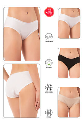 Özkan Underwear - Özkan 27152 3'lü Paket Kadın Pamuk Likralı Ribana Esnek Rahat Yüksek Bel Bato Külot