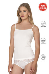 Özkan 27218 Kadın Premium Viskon Kumaş Kaşkorse Fitilli Esnek Rahat İp Askılı Atlet - Thumbnail