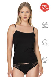 Özkan 27218 Kadın Premium Viskon Kumaş Kaşkorse Fitilli Esnek Rahat İp Askılı Atlet - Thumbnail